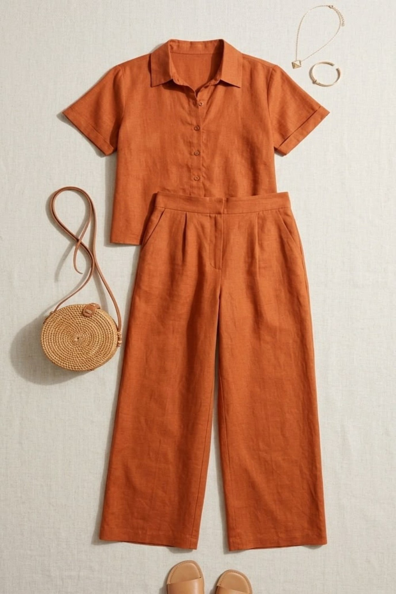 Rust Linen Blend Co-ord Set