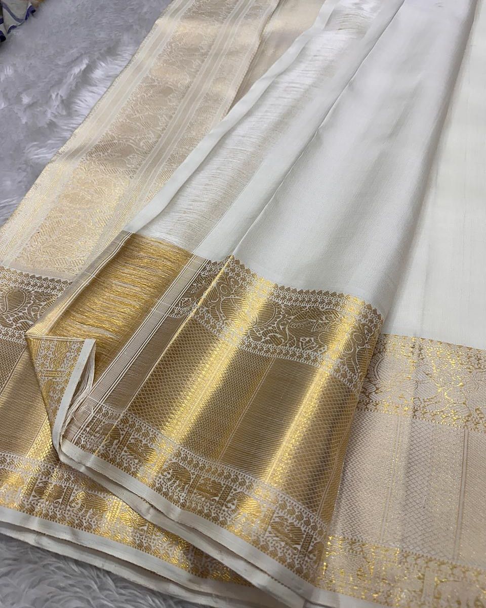 Ivory Gold Zari Silk Saree