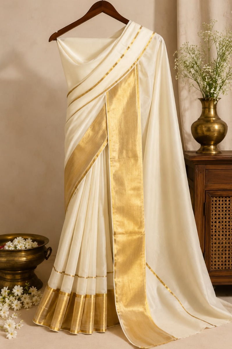 Ivory Gold Zari Silk Saree
