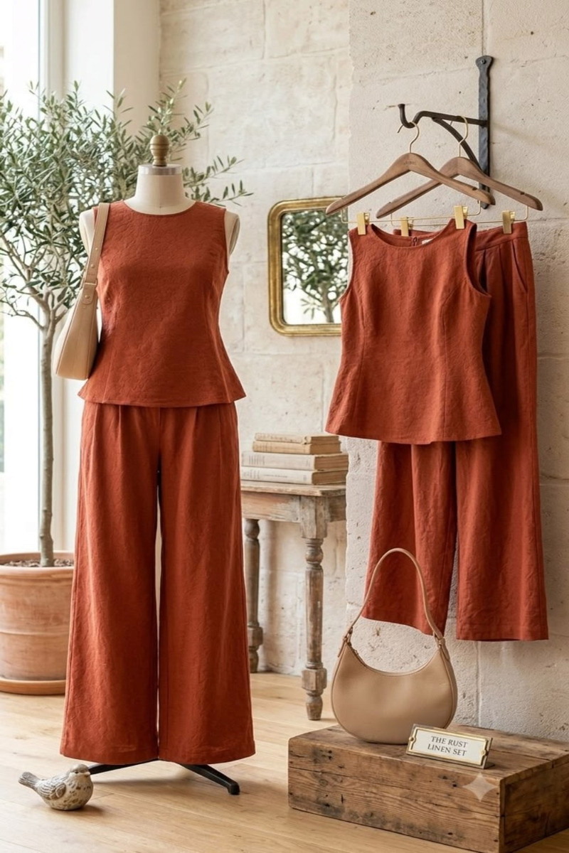 Rust Linen Blend Co-ord Set