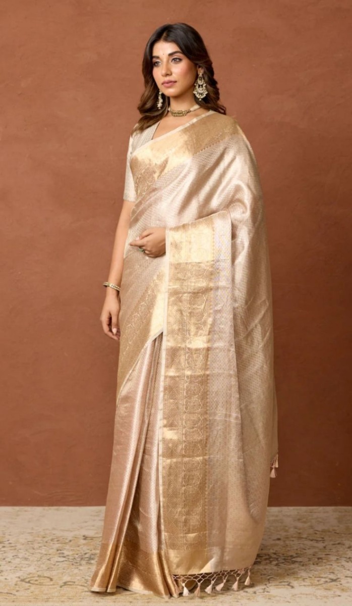 Ivory Gold Zari Silk Saree