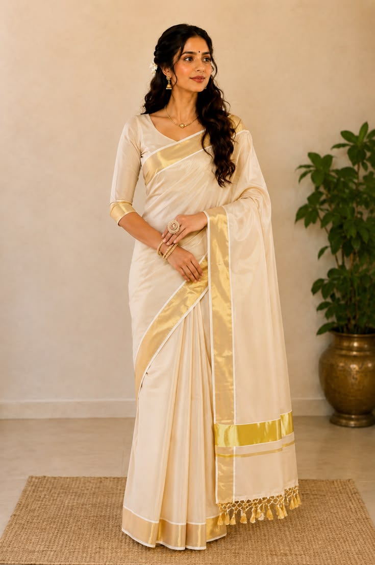 Ivory Gold Zari Silk Saree