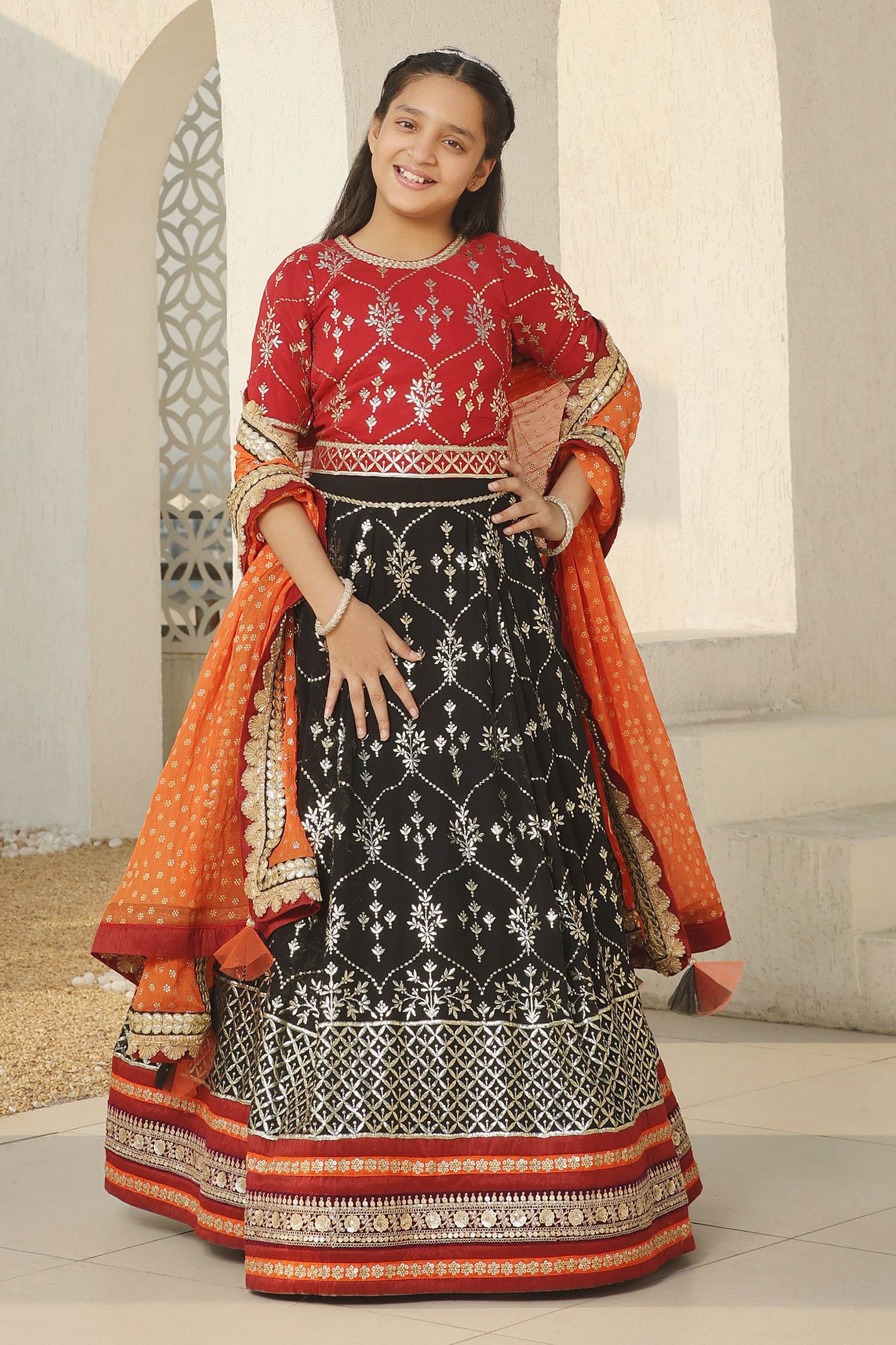 Girls Ivory Lehenga Choli