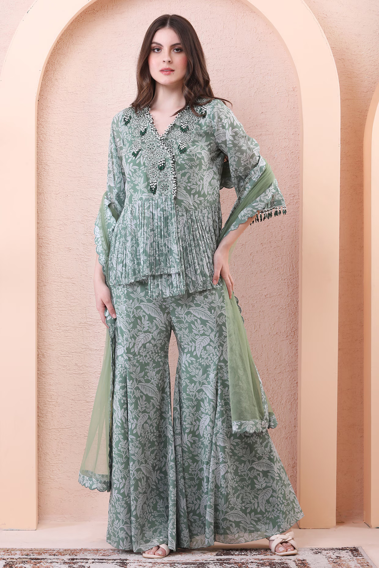 White Sharara Set