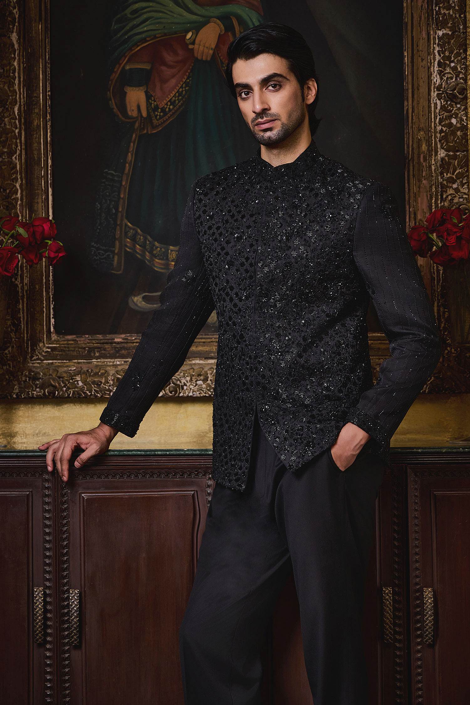 Cream Embroidered Bandhgala Suit