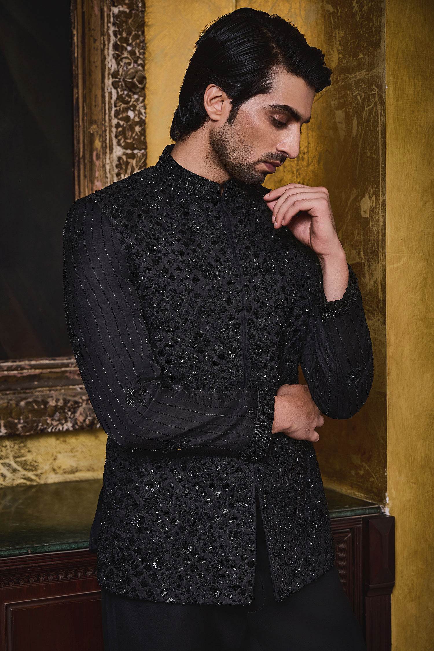 Yellow Embroidered Bandhgala Suit