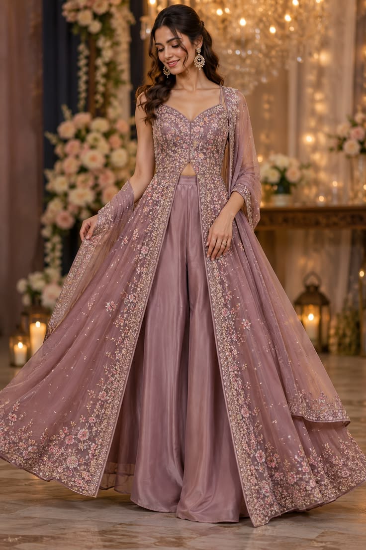party wear pink elegant lehenga with thread and mirror work for bridal women