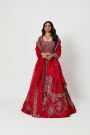 Red Embroidered Lehenga With Embellished Blouse And Dupatta