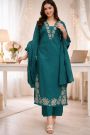 Teal Embroidered Straight Kurti