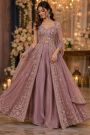 party wear pink elegant lehenga with thread and mirror work for bridal women