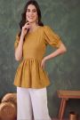 Mustard Puff Sleeve Cotton Top
