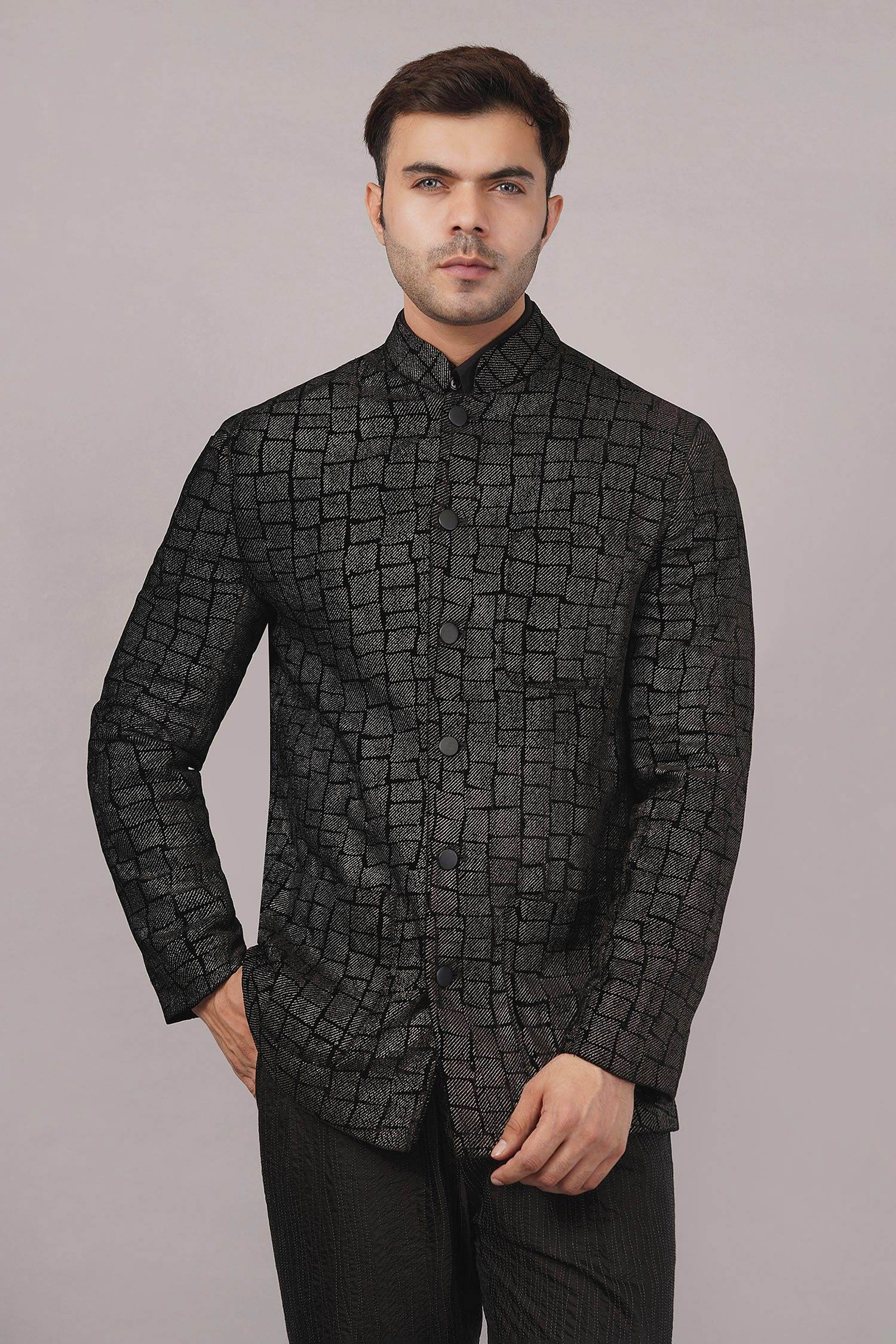 Navy Blue Zari Work Ethnic Jacket