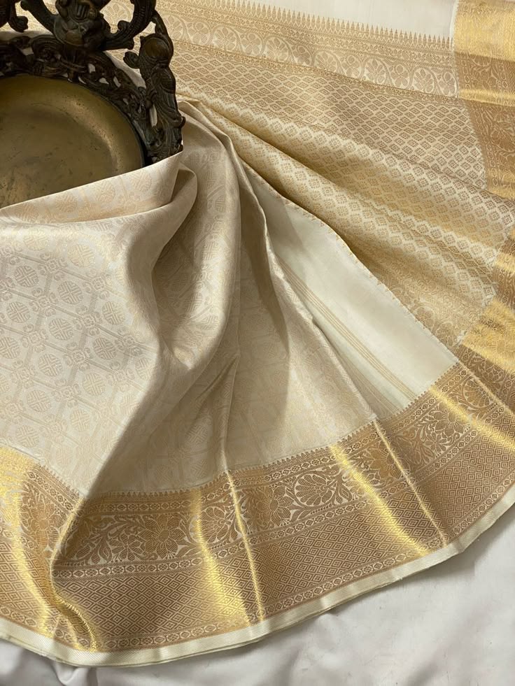 Ivory Gold Zari Silk Saree