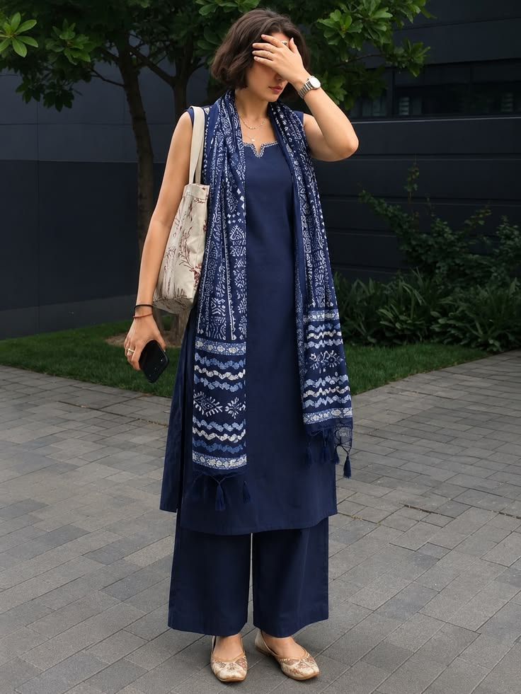 indigo color 3 piece set kurti
