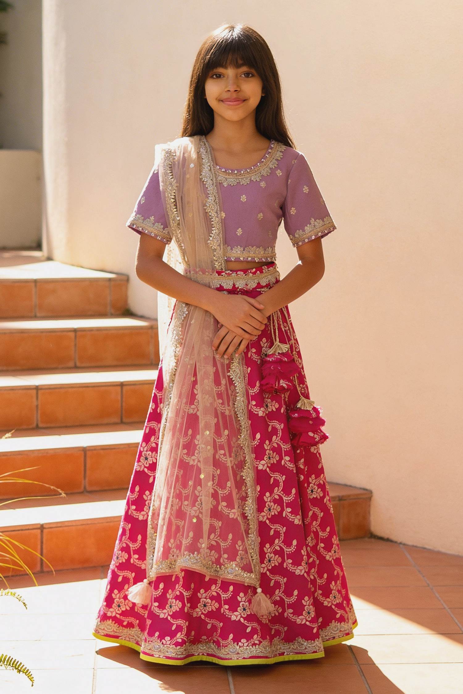 Girls Maroon Lehenga Choli