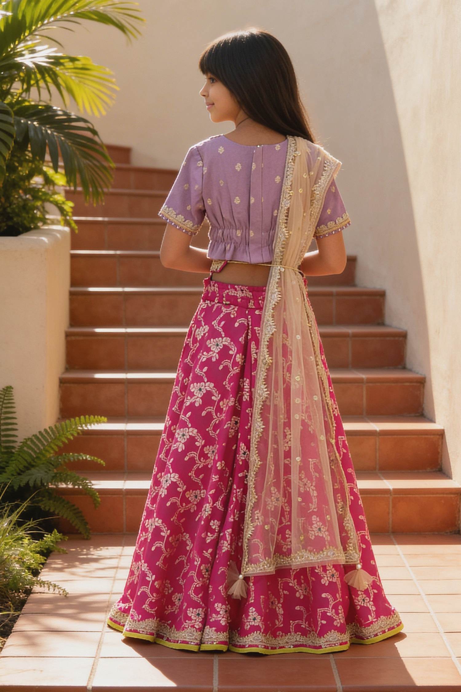 Girls Maroon Lehenga Choli