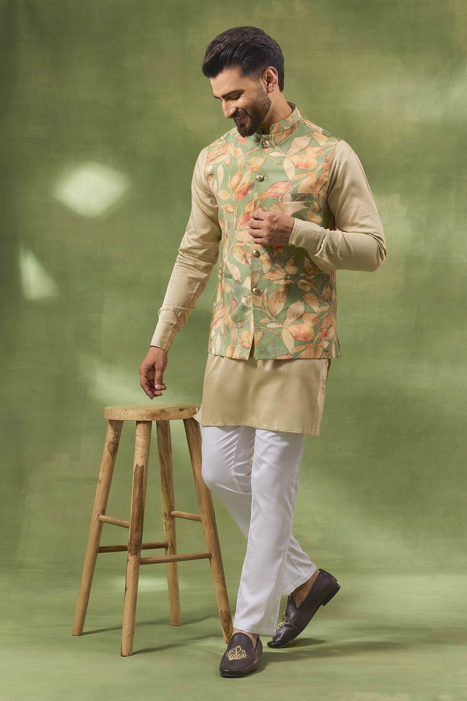 Pink Brocade Nehru Jacket