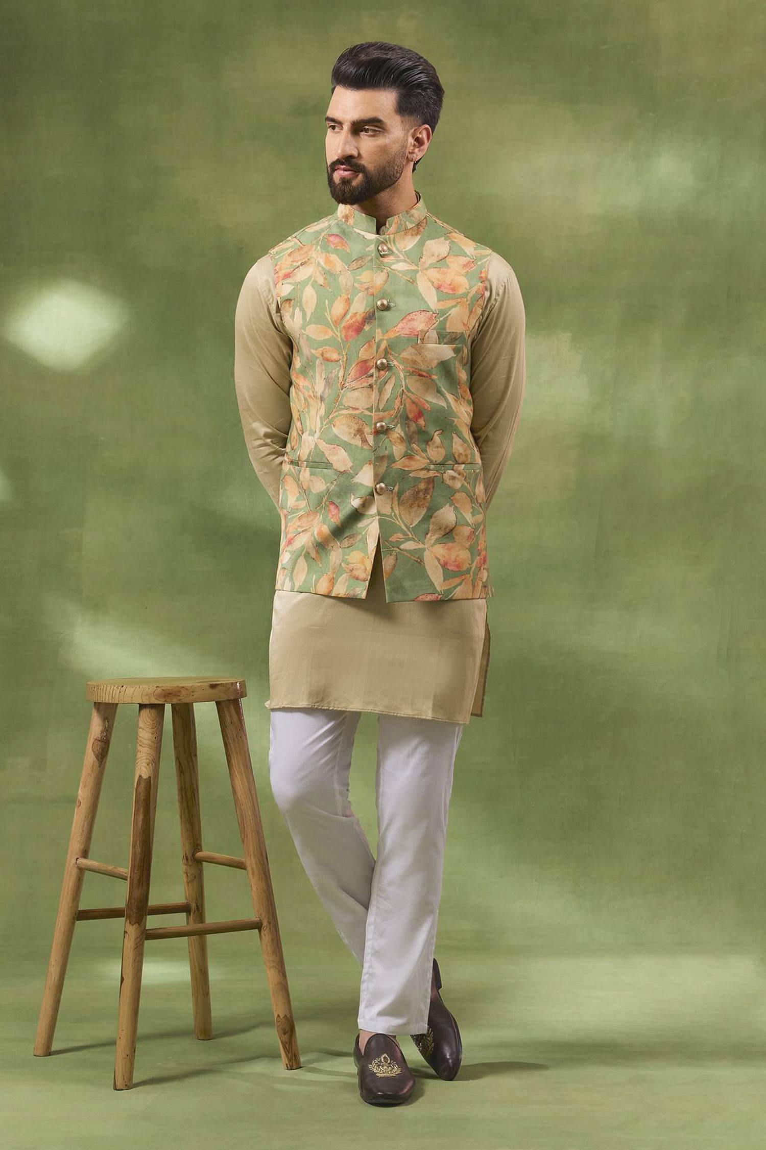 Red Brocade Nehru Jacket