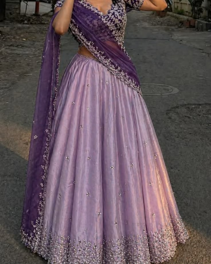 purple sangeet look with embroider dupata